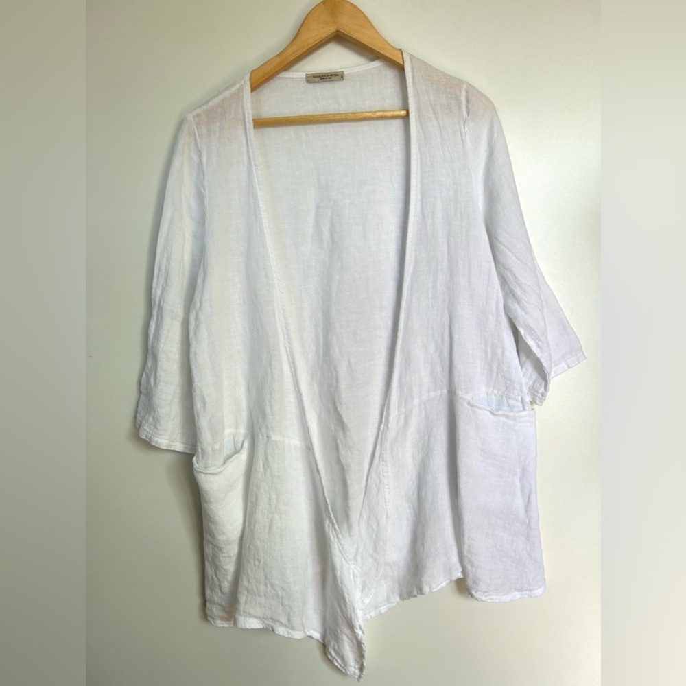 Francesca bettini  linen white open blazer cover up lightweight jacket pockets - Picture 2 of 8